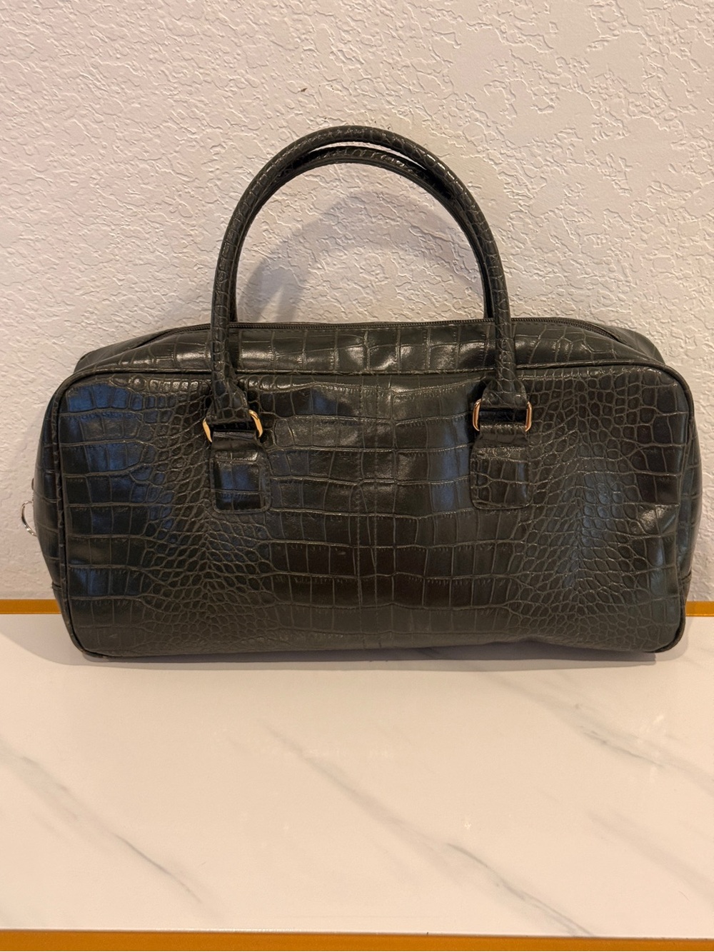 Estee Lauder Black Croc-Embossed Cosmetic Satchel